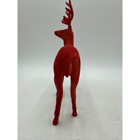 Vintage Red Flocked Reindeer Buck Deer Christmas Decor Plastic - Picture 10 of 16